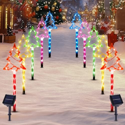 Solar Christmas Tree Pathway Lights Outdoor Decorations (10 Count)