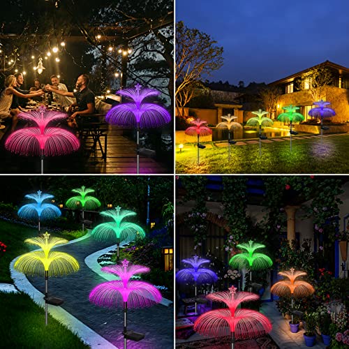 Solar Garden Lights 6 Pack New Upgraded Solar Lights Outdoor Waterproof 7 Color Changing Double Jellyfish and Star Flower Garden Decor Yard Lawn Christmas Decorations (6 Count)