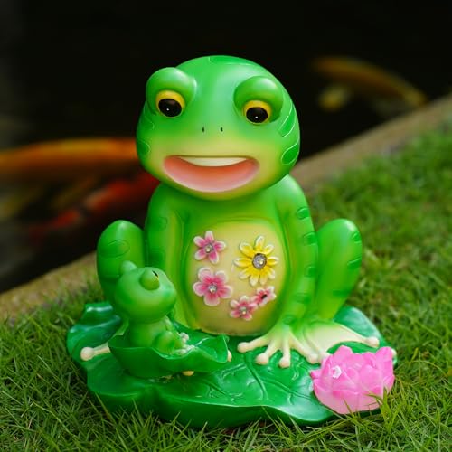 Upgraded Size Solar Garden Outdoor Statues Frog Mother and Little Frog with 6 LED Solar Figurine for Lawn