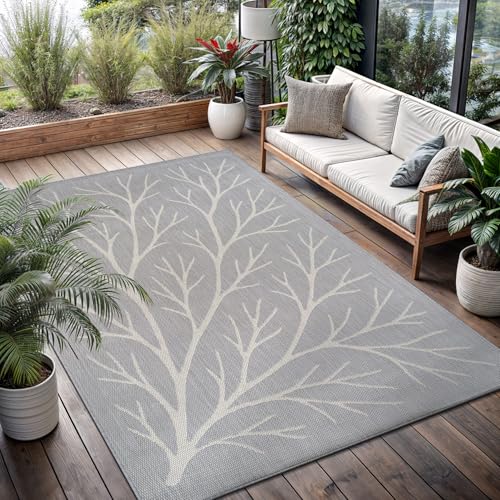 Washable Indoor Outdoor Rug 5x7 Modern Area Rugs Branch Pattern Non Shedding Waterproof Easy Clean Patio Deck Porch Living Room Bedroom Garden RV (35 Sq Ft)