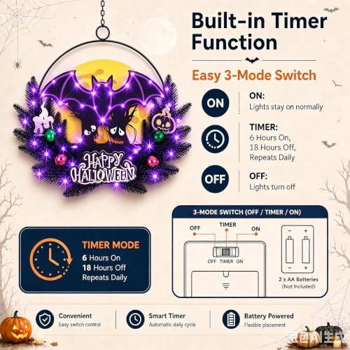 Pre Lit Halloween Wreath for Front Door