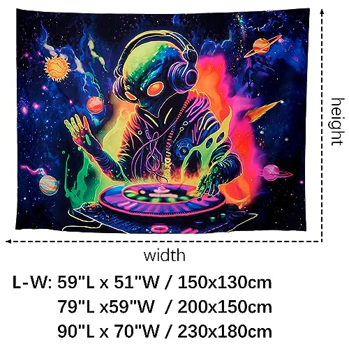 Blacklight Alien Tapestry 90"x70" Large Alien DJing