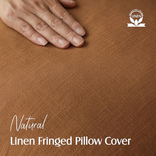 Decorative Linen Fringe Throw Pillow Covers 22×22 Inch (2 Count)