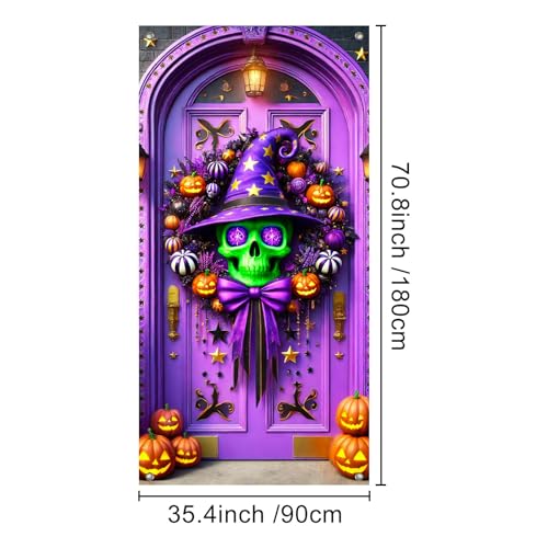 Halloween Entryway Banner Skull Witch Hat 35x71 Inch Polyester