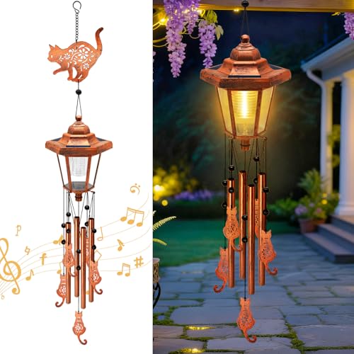 Large Solar Cat Wind Chimes