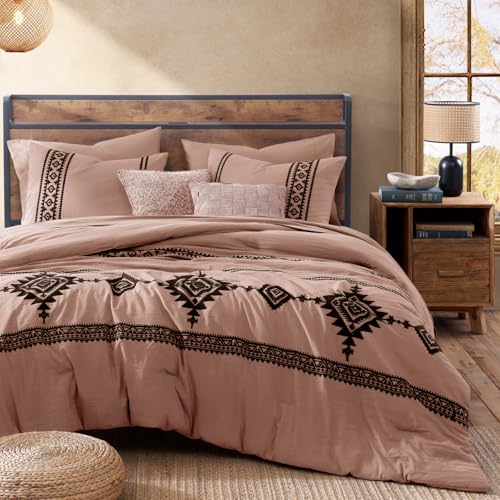Embroidery Full Size Comforter Set 7 Pieces Dusty Pink Bed in a Bag