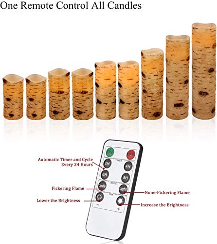 Flameless Flickering LED Candles with Birch Bark Effect (9 Count)