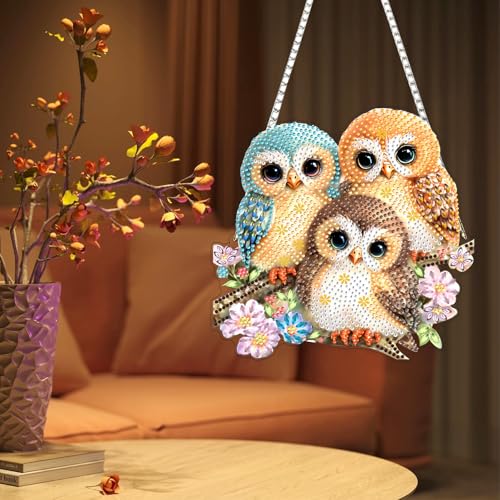 DIY 3 Cute Owls Diamond Painting Hanging Ornament