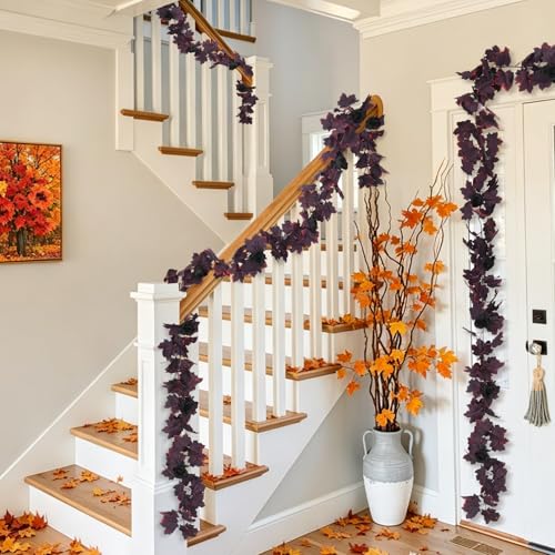 Black Burgundy Garland Artificial Black Rose Garland Fall Leaf Vine (2 Count)