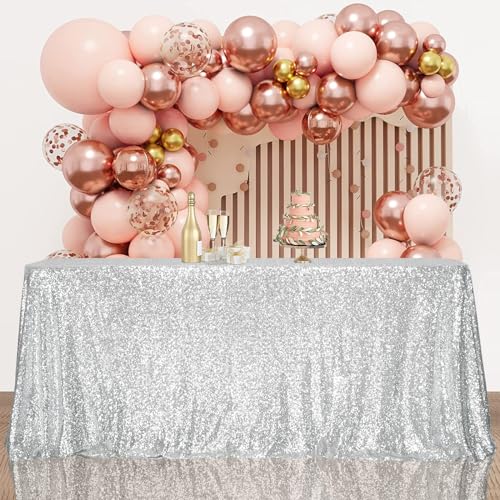 Sequin Tablecloth 60x120 Inch Silver for Disco Wedding Party