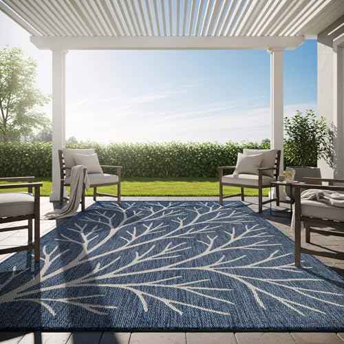 Washable Indoor Outdoor Rug 8x10 Modern Area Rugs Branch Pattern Non Shedding Waterproof Easy Clean Patio Deck Porch Living Room Bedroom Garden RV (80 Sq Ft)