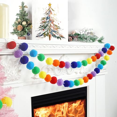 Rainbow Colorful Pom Pom Garland Decorations (2 Count)