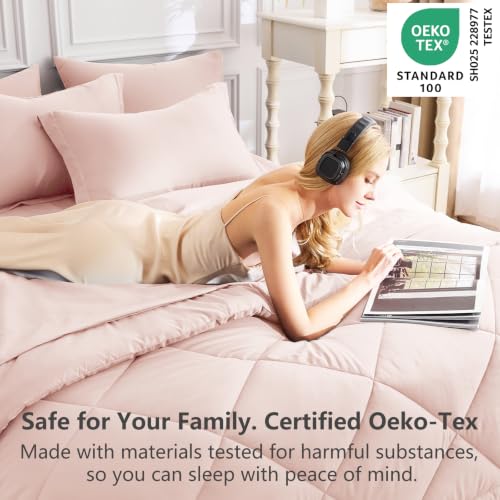 Twin Comforter Set with Sheets Blush Pink