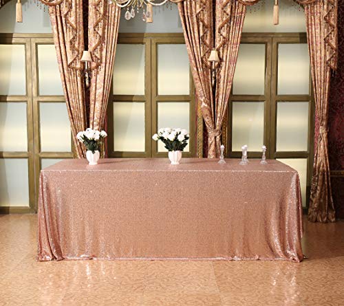 Sequin Tablecloth 90x132 Inch Rose Gold for Wedding Party