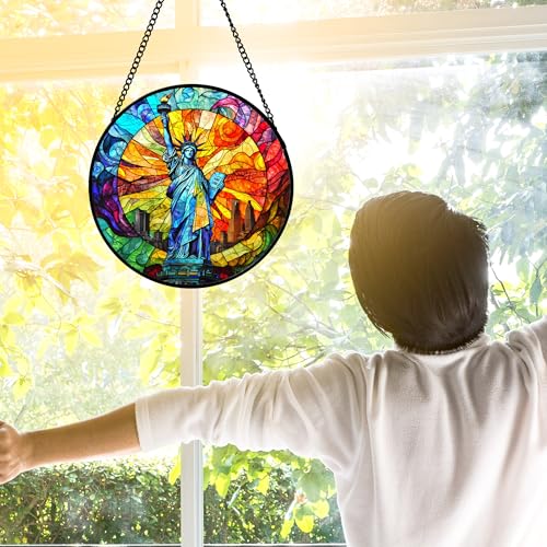 Statue of Liberty Stained Glass Window Hanging Suncatcher Gifts 7.8"