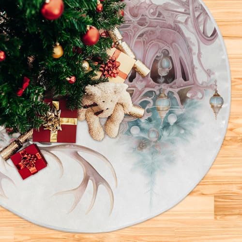 36 Inch Pink Elk Christmas Tree Skirt for New Year Party Decorations and Xmas Tree Mat