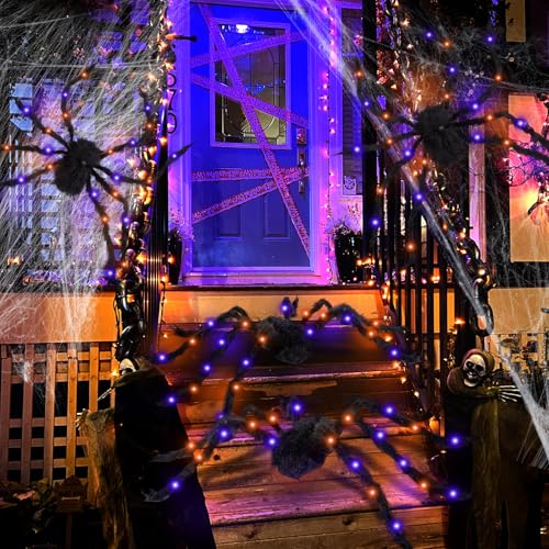 4 Pcs Large Halloween Light up Spiders (Orange, Purple)