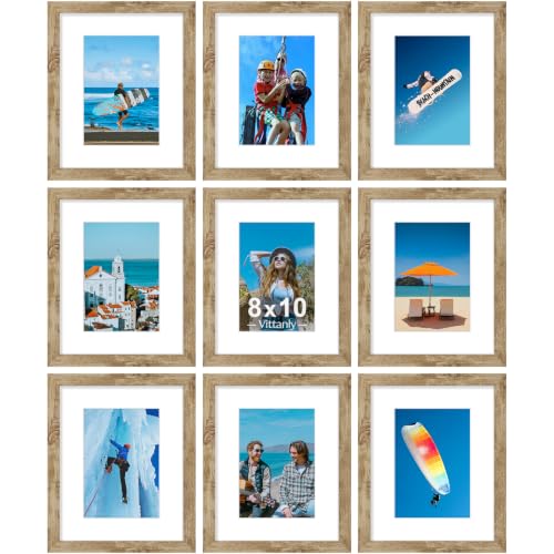 8x10 Picture Frames Set of 9 for Wall Mount & Tabletop (9 Count)