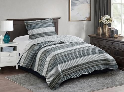 Multi Grey Stripes Patchwork Quilt Set