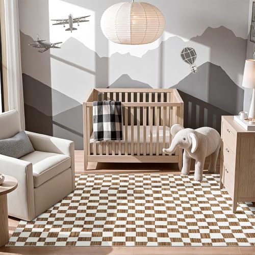 5x7 Area Rug Washable Modern Checkered Rug for Kids Room (35 Sq Ft)