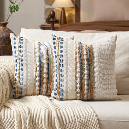 Boho Chenille Tufted Throw Pillow Covers 18x18 Inch Set of 2 (2 Count)