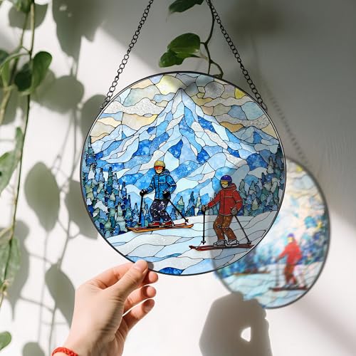 8'' Snowy Mountain Skiers Sun Catcher Ornament