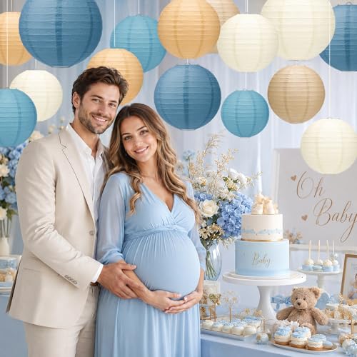 15 Pack Dusty Blue Paper Lanterns with String (15 Count)