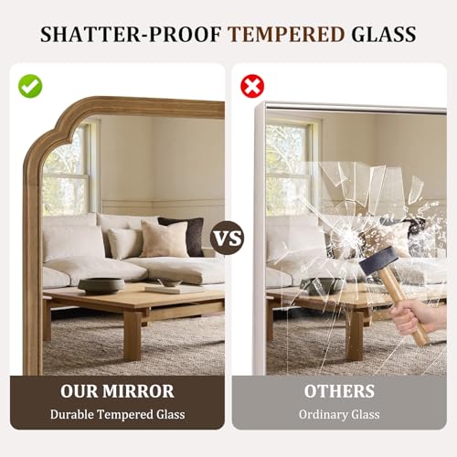 24" x 36" Rounded Corner Arch Wall Mirror with Wood Frame for Entryway