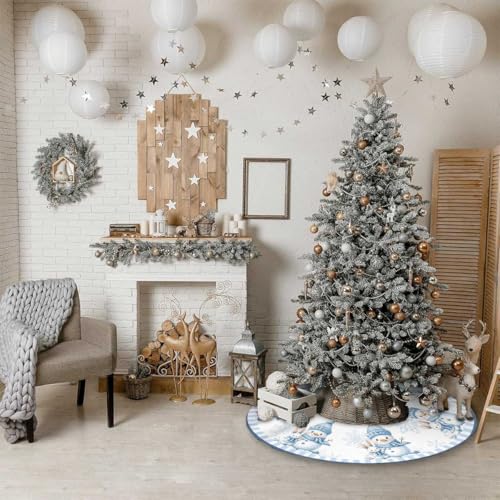 Blue Snowman Christmas Tree Skirt 36inch Snow Xmas Decorations