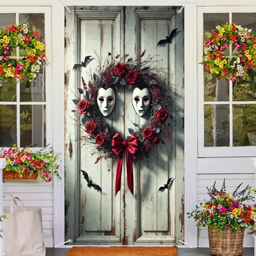 Halloween Door Cover Gothic Haunted House 35x71 Inch Polyester