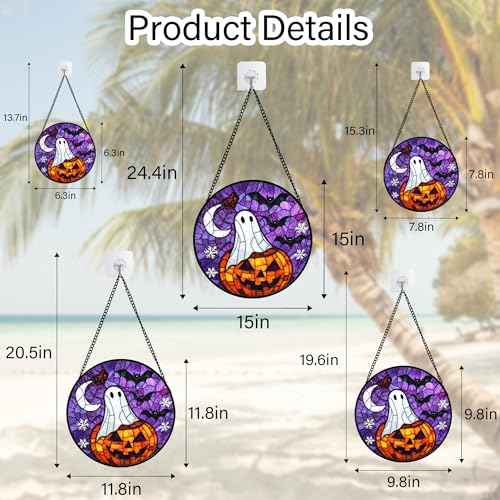 Stained Glass Window Hanging Halloween Horror Pumpkin 11.8"