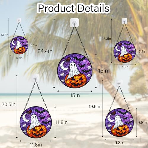 Stained Glass Window Hanging Halloween Horror Pumpkin 9.8"