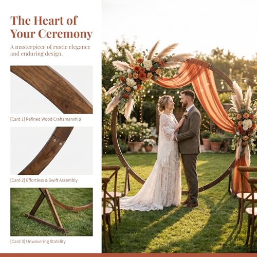 7.5FT Circle Wood Arch for Wedding Ceremony Arbor Backdrop Stand for Garden Wedding Parties