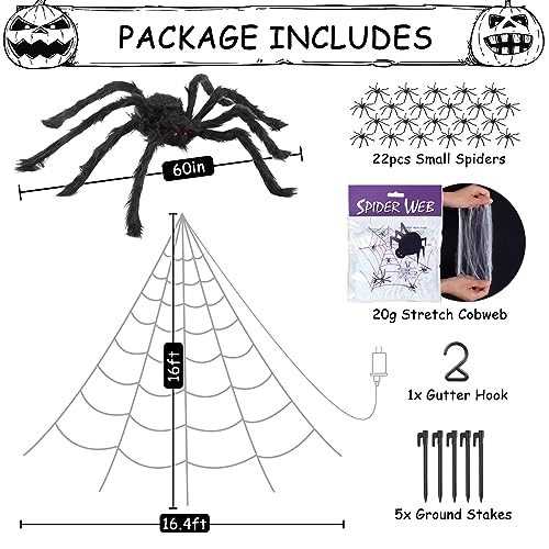 Spider Web Lights Halloween Decorations Outdoor (Black Spider, White Webs, Purple LED)