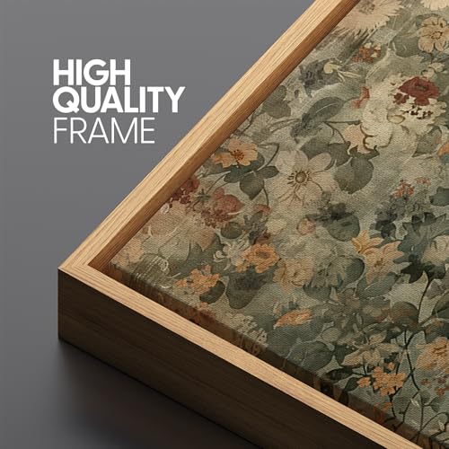 Extra Large Framed Canvas Print Wall Art Minimalist Ink Branches Illustrations Antique Retro Fine Art Illustrations Decorative Colorful for Bedroom
