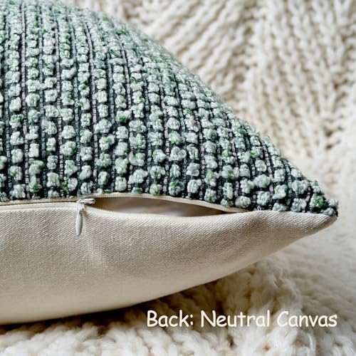 Striped Throw Pillow Covers 12x20 Set of 2 Green Textured Polyester Chic Morden Boho Accent Farmhouse Rectangular Lumbar Decorative Couch Pillow Covers for Home Decor Bed Sofa Living Room (2 Count)