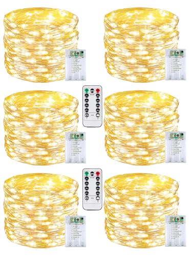 6 Pack 60 LED Fairy Lights Battery Operated with Remote (6 Count)