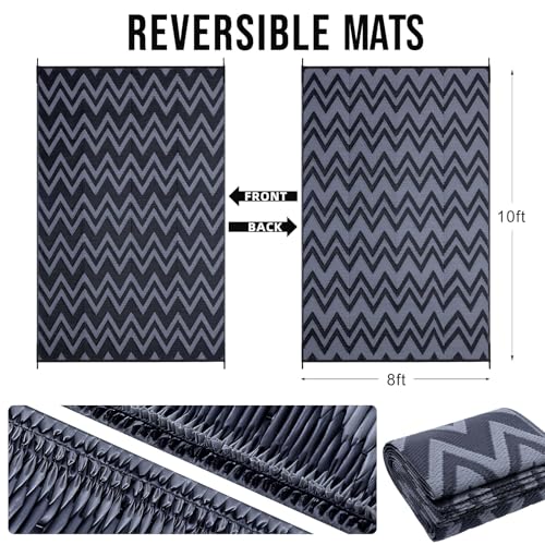 Outdoor Rug 8x10 ft Waterproof Reversible Chevron Mat (80 Sq Ft)
