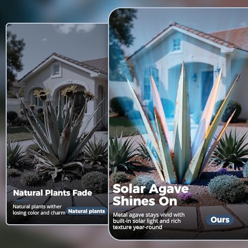 24" Metal Agave Plant Outdoor Decor with Solar Light