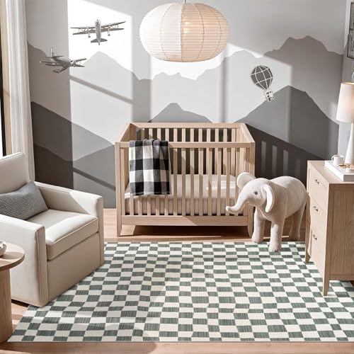 5x7 Area Rug Washable Modern Checkered Rug for Kids Room (35 Sq Ft)