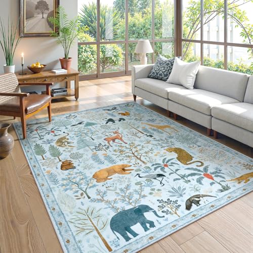Animal Print Washable Area Rug 5x7 Soft Nursery Rugs for Living Room (35 Sq Ft)