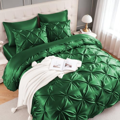 Satin Queen Comforter Set Dark Green