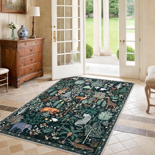 Jungle Print 5x7 Area Rugs for Living Room Green Soft Washable Rugs (35 Sq Ft)