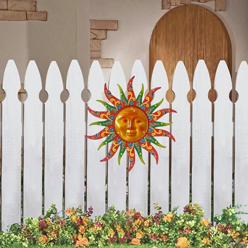 16 Inch Colorful Sun Face Metal Wall Decor
