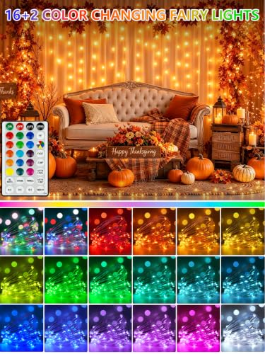 2 Pack 60 LED RGB Color Changing Fairy Lights Battery Operated with Remote