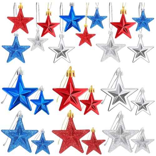 24 Pcs Patriotic Ornaments for Tree Red White Blue Christmas Decor