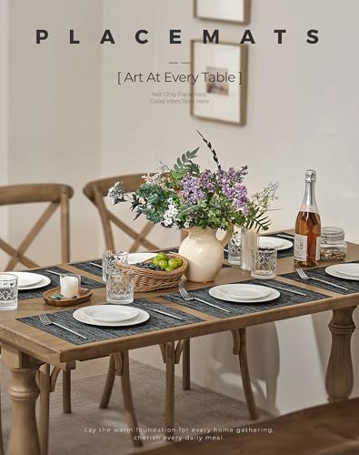 Black and Grey Woven Placemats Set of 8 (8 Count)