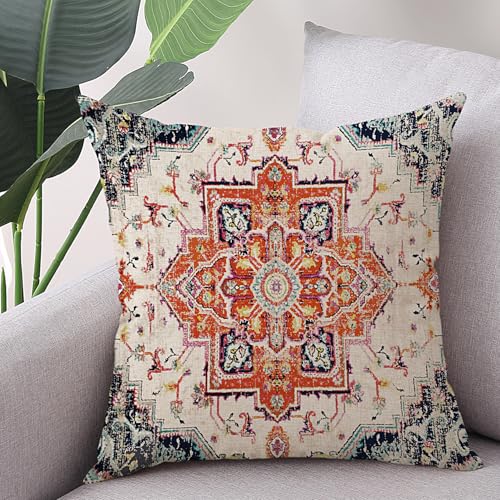 2pcs 18" x 18" Orange Bohemian Vintage Floral Waterproof Pillow Covers (8 Count)