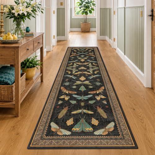Vintage Insect 2x8 Black Entryway Runner Rug (16 Sq Ft)