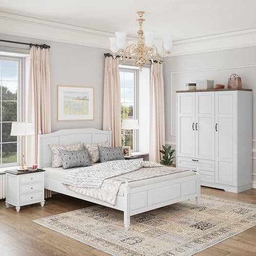 62" Wooden Armoire Wardrobe Closet with Mirror